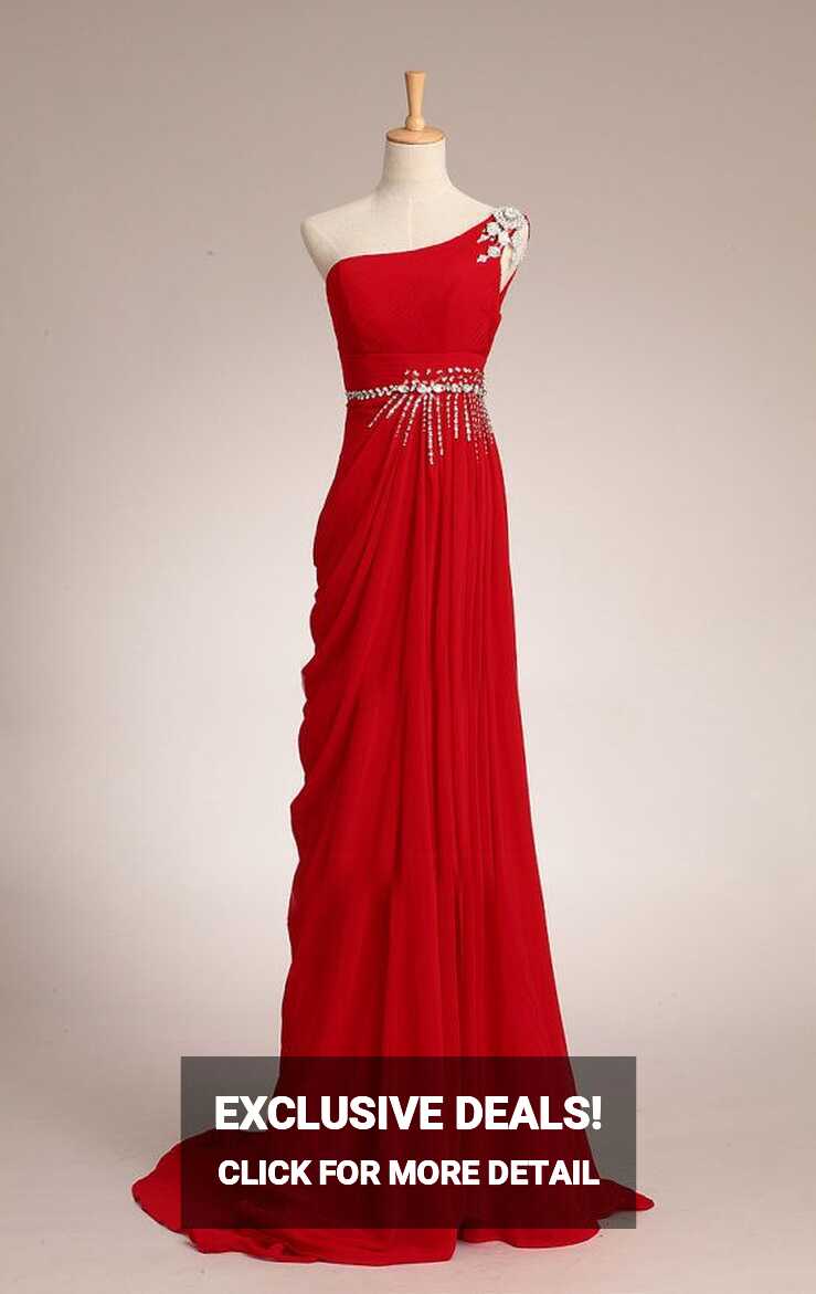 Pretty Elegant Red One-shoulder Prom Dress With Beadings, Simple ...