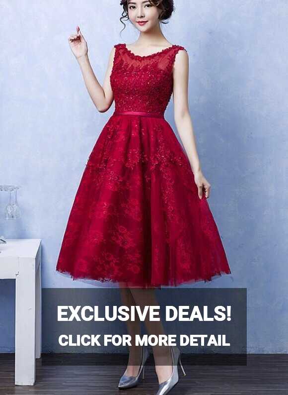 Pretty Handmade Knee Length Dark Red Lace Junior Party Dress, Beautifu