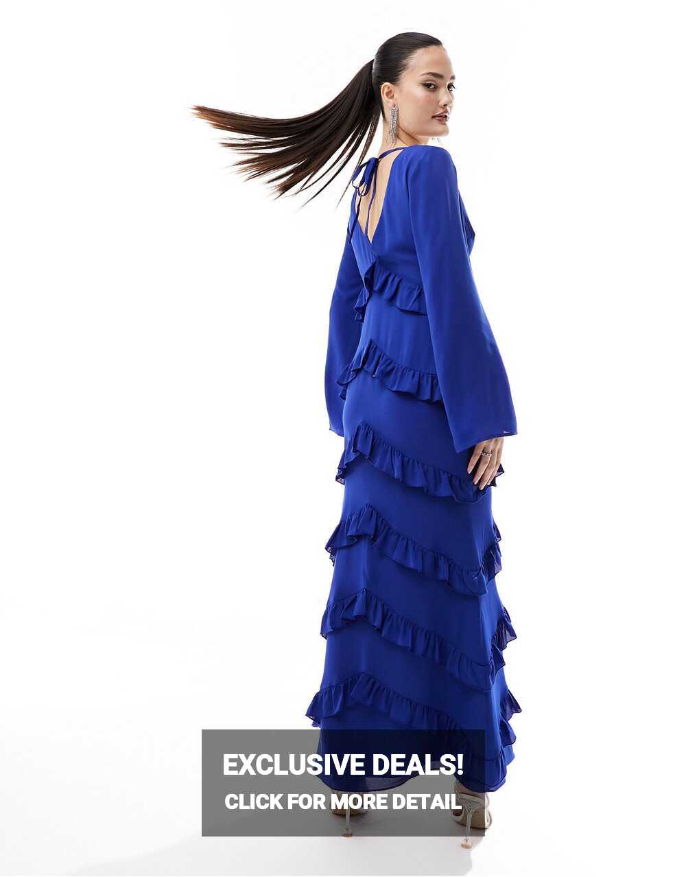 Pretty Lavish Long Sleeve Ruffle Maxi Dress in Blue | Lyst UK