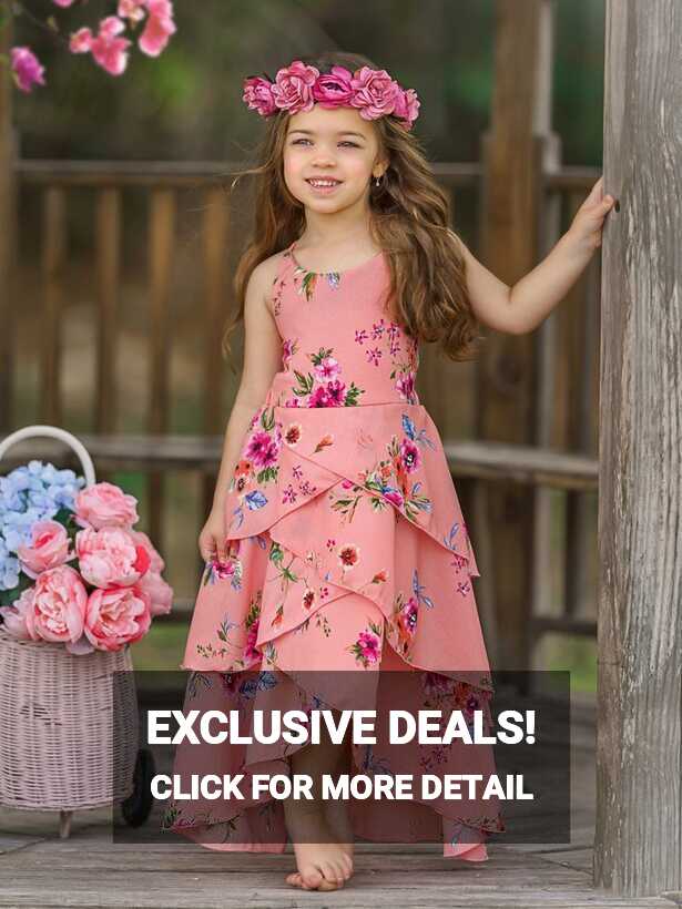 Pretty Petal Coral Floral Tiered Dress - Pink / 6Y/6X