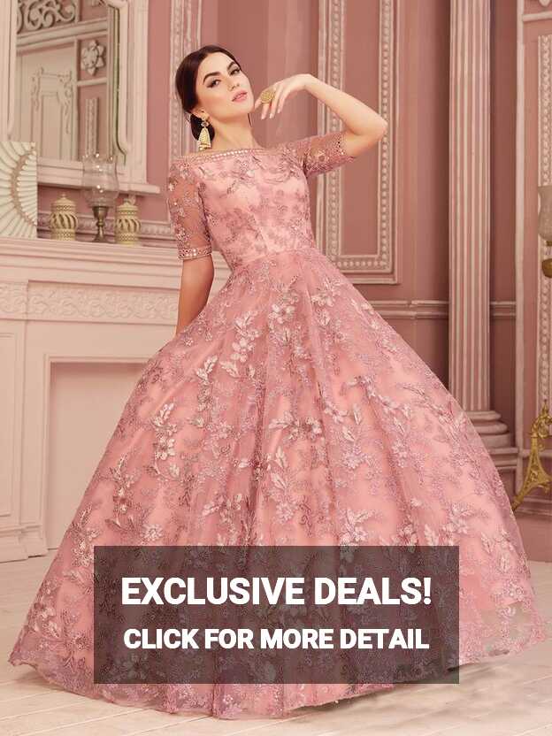 Pretty Pink Gown In Net| shop latest designer pink gown online ...