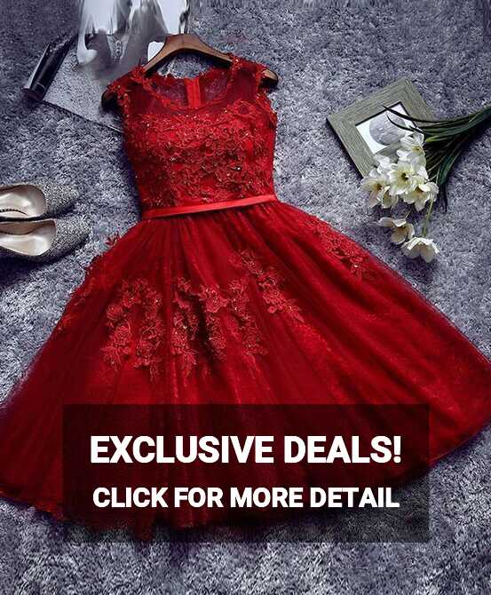 Pretty Red Homecoming Dresses, Tulle And Applique Knee Length ...