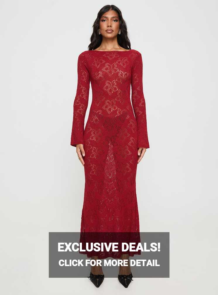 Pricely Long Sleeve Maxi Dress Red