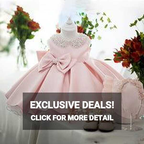 Princess Baby Girl Dress with Simulated Pearl Adorned Neckline and Bow