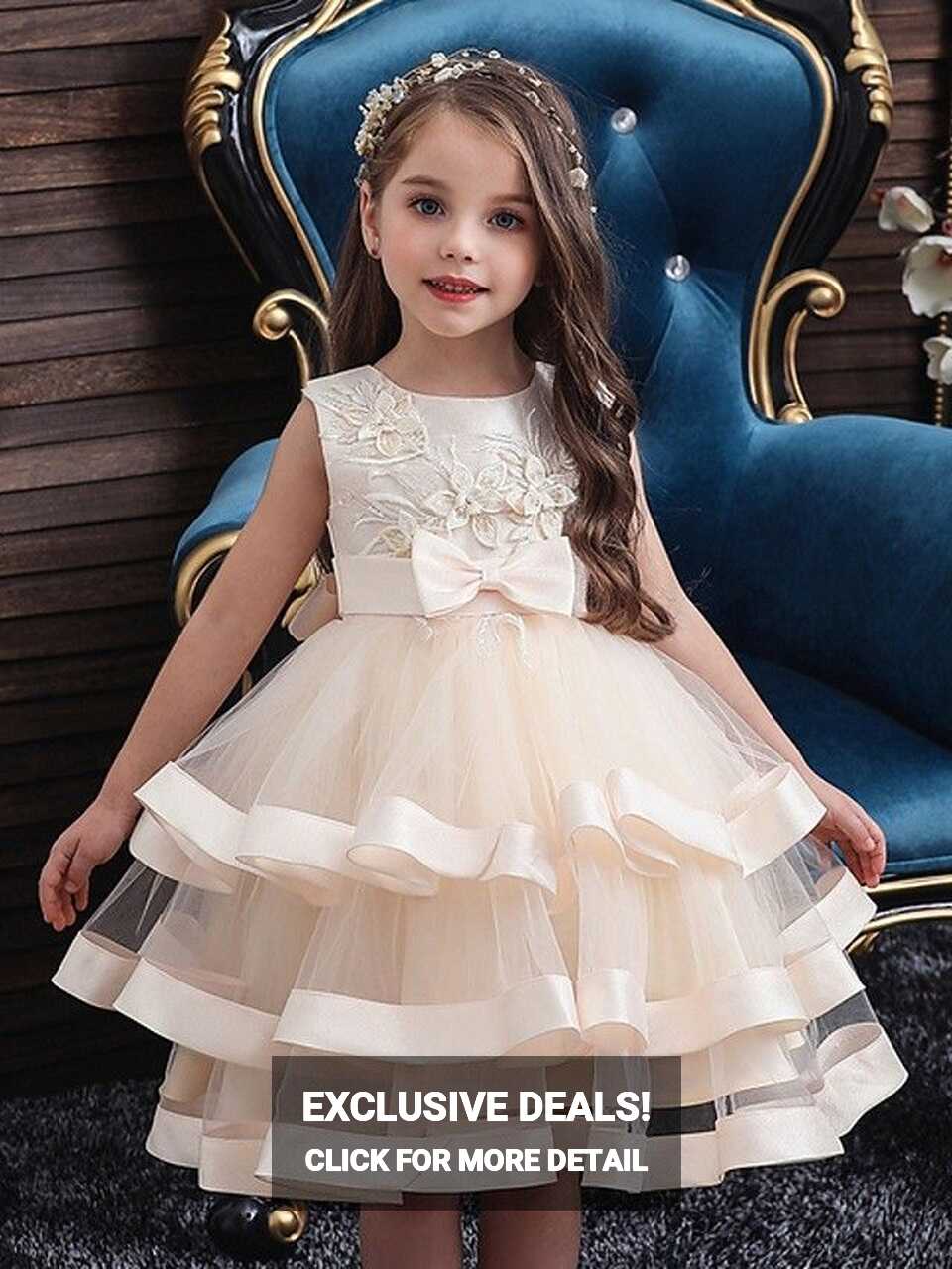 Princess Ball Gown Knee Length White Flower Girl Dresses