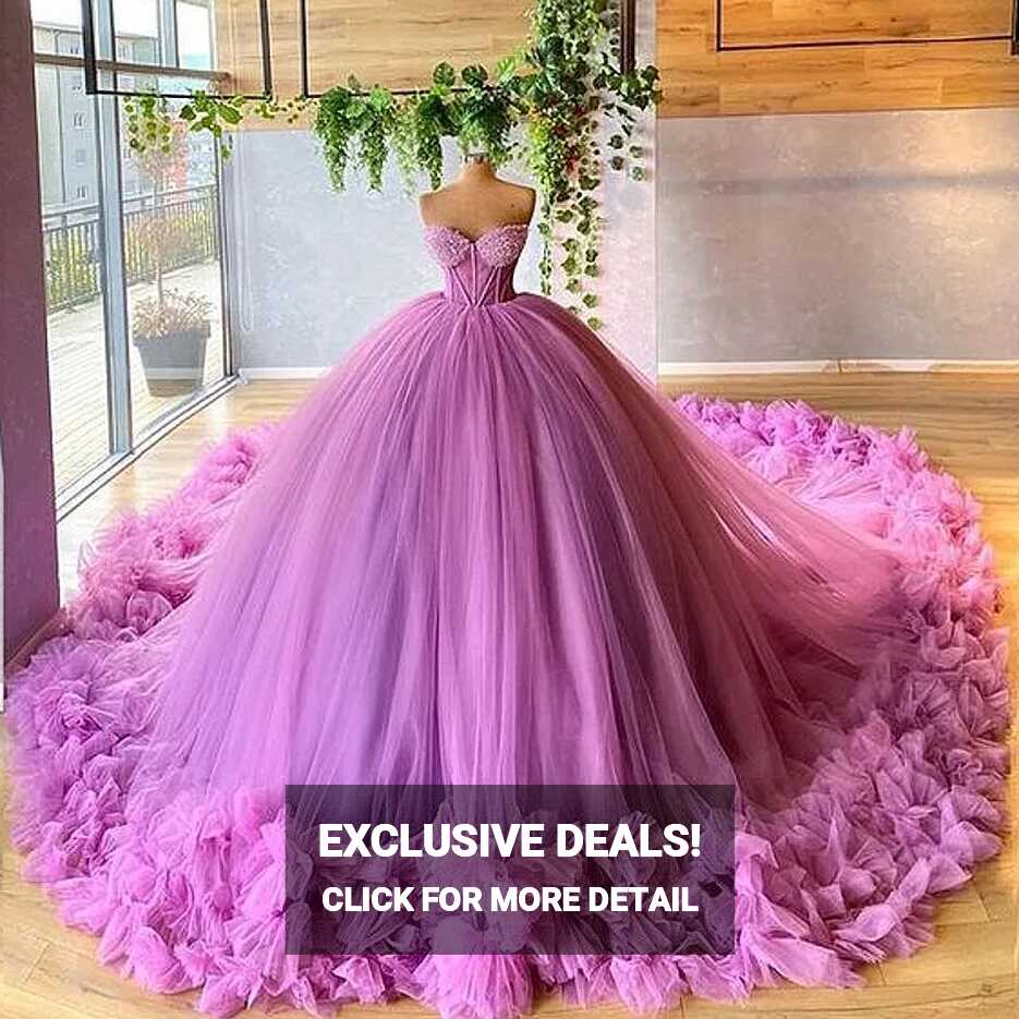 Princess Ball Gown Prom Dresses With Exposed Boning Ruffle Evening ...