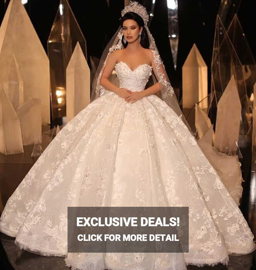 Princess Ball Gown Sweetheart Wedding Dresses Lace Beaded Crystals ...