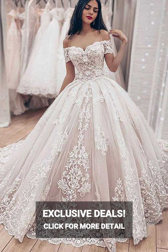 Princess Ball Gown White Wedding Dresses Off the Shoulder with ...