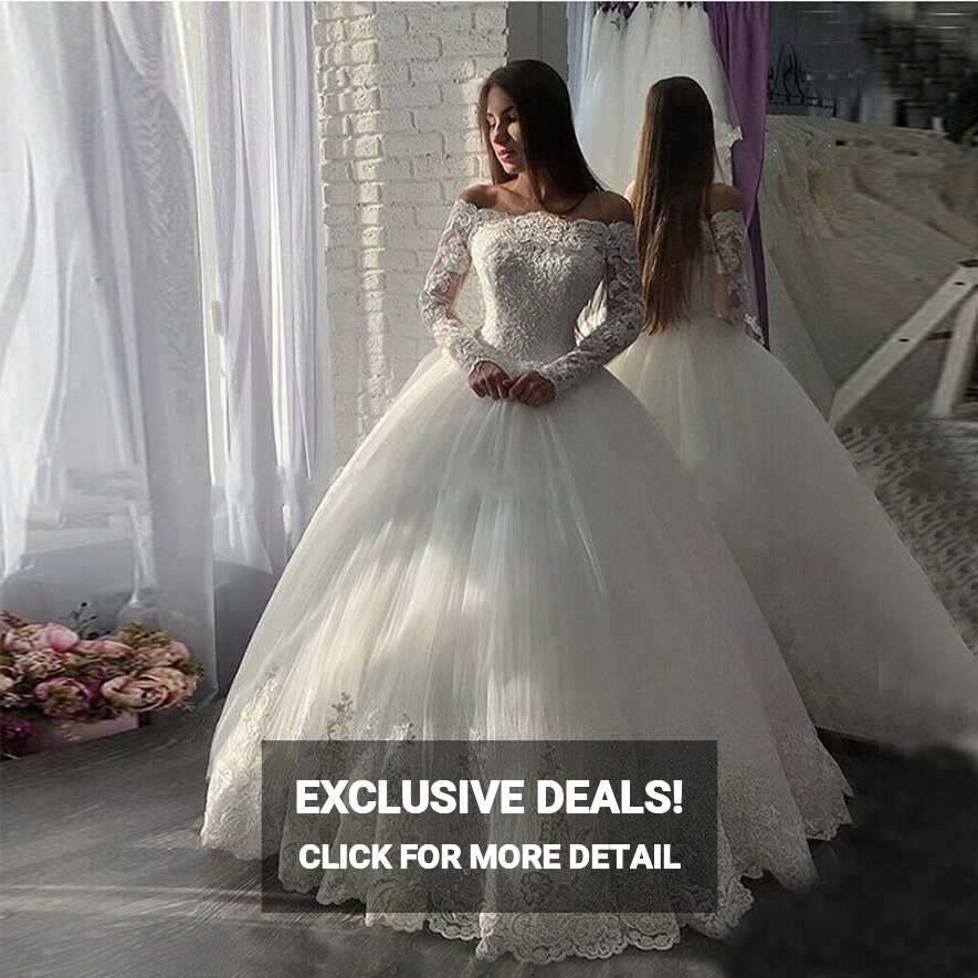 Princess Ball Wedding Dresses Off Shoulder Lace Long Sleeves ...