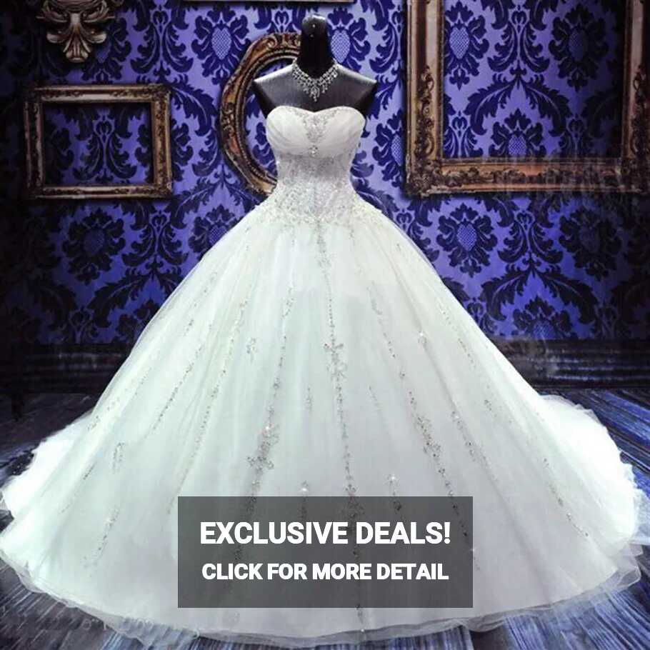 Princess Beads Crystal Ball Gown Wedding Dresses Sweetheart Neck ...