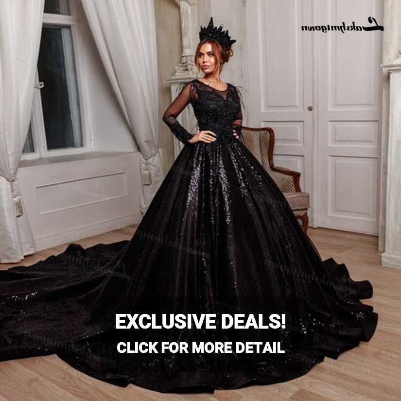 Princess Black Full Sparkle Ball Gown Wedding Dress Luxury Long ...