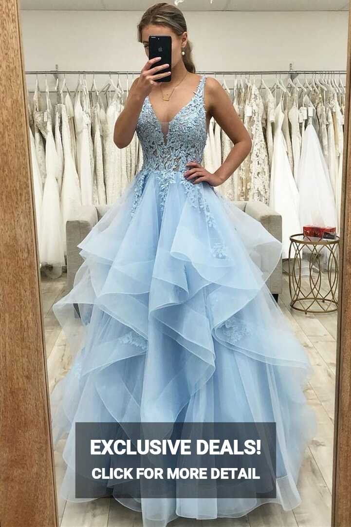 Princess Blue A-line Ruffles Long Prom Dress – Dreamdressy