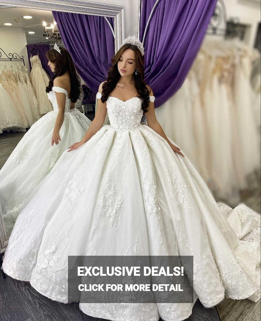 Princess Floral Lace Ball Gown Wedding Dress Off-the-shoulder ...