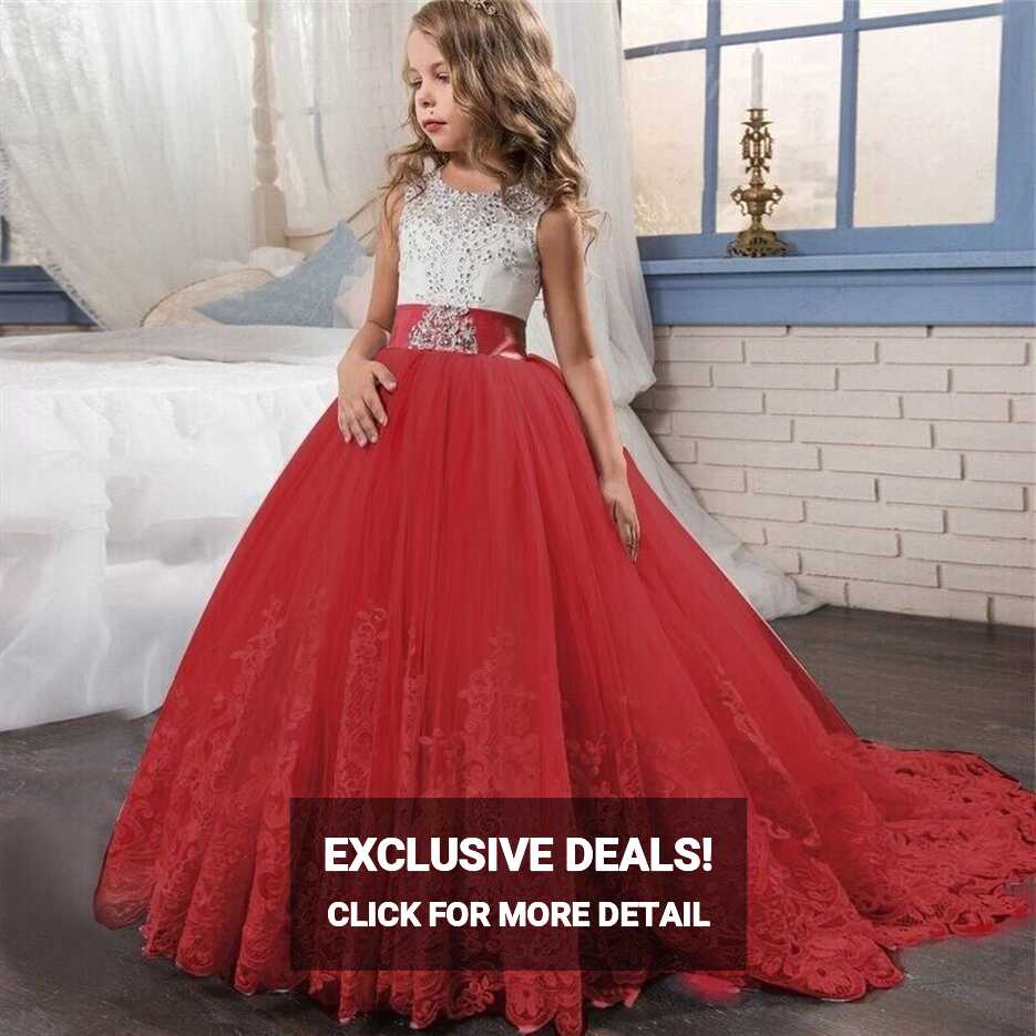 Princess Girls Party Dress Lace Long Gown Birthday Bridesmaid ...