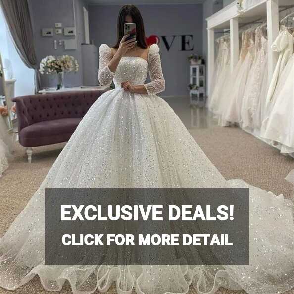 Princess Glitter Wedding Dresses Long Sleeves Strapless Ball Gown ...