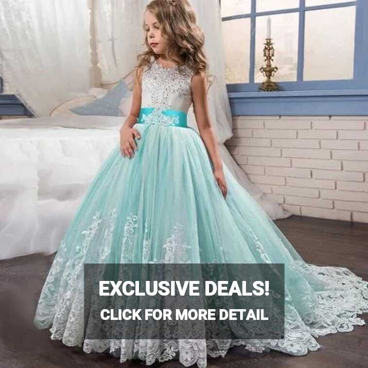 Princess Long Girls Pageant Dresses Kids Prom Puffy Tulle Ball ...