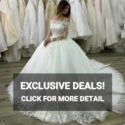 Princess Long Sleeves Off the Shoulder Lace Ball Gown Wedding ...