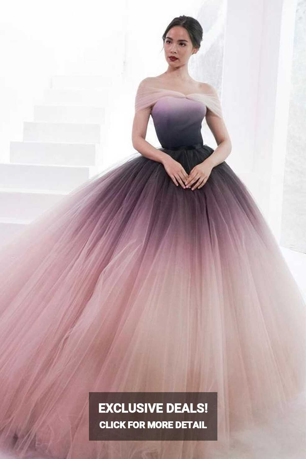 Princess Ombre Ball Gown Tulle Off-Shoulder Prom Dress Formal ...