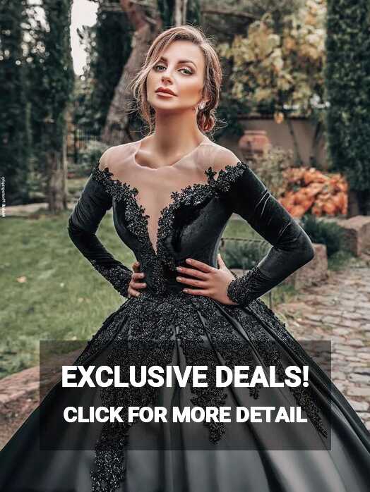 Princess Plus Size Unique Black Gothic Ball Gown Wedding Dresses ...