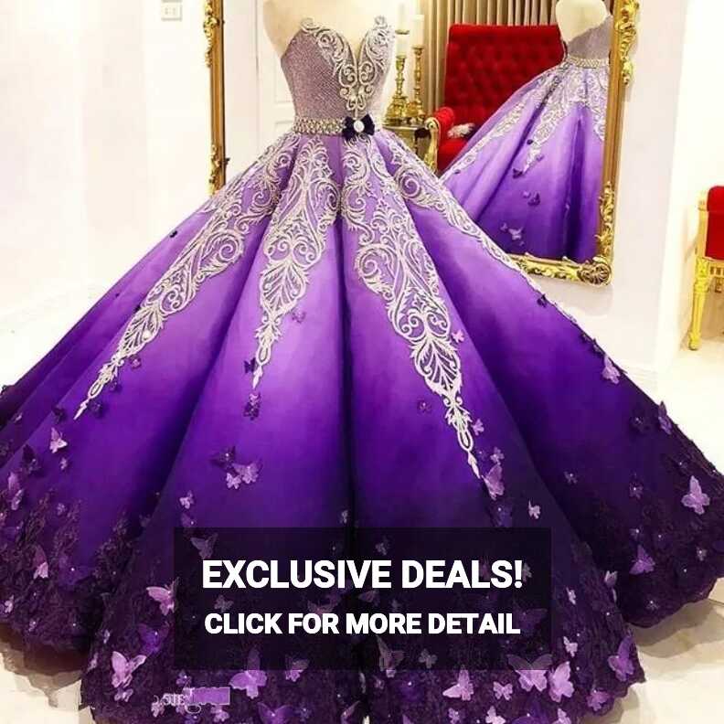 Princess Purple Quinceanera Dresses Crystal Beads Sash Butterfly ...