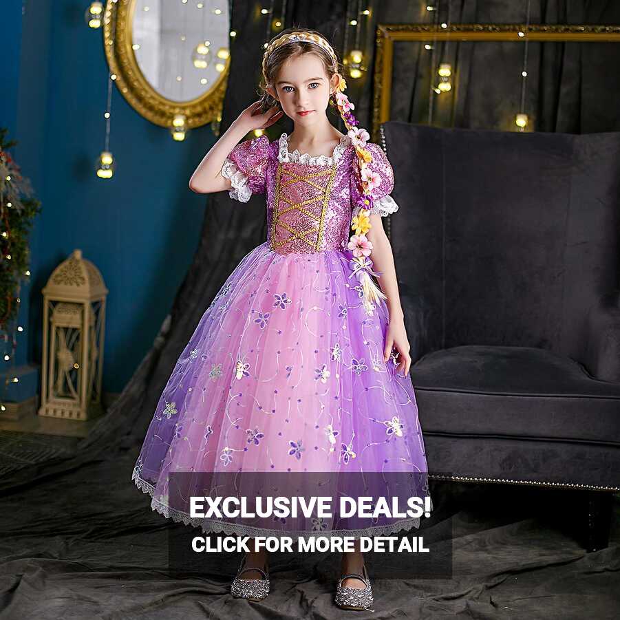 Princess Rapunzel Dress For Girls Elegant Purple Gowns Fancy ...