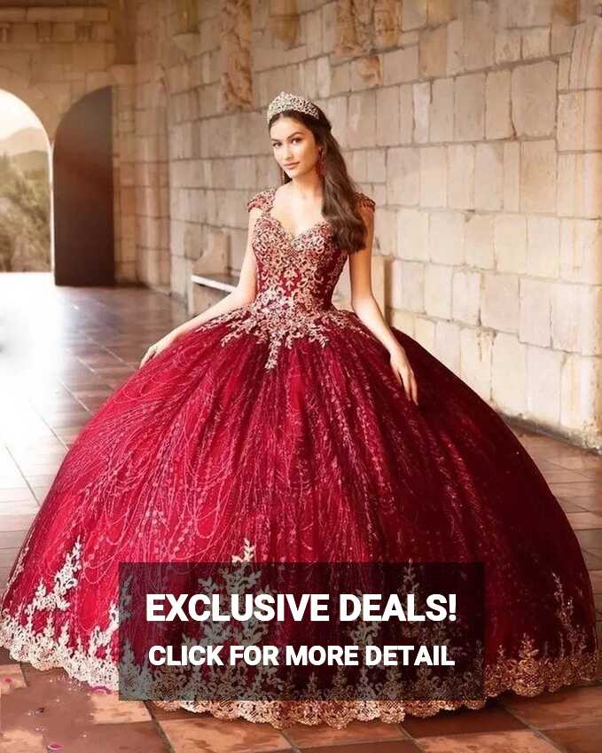 Princess Red Applique Quinceanera Ball Gown With Tulle Plus Size ...