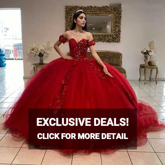 Princess Red Beaded Quinceanera Dresses Corset Sweet 15 16 Prom ...