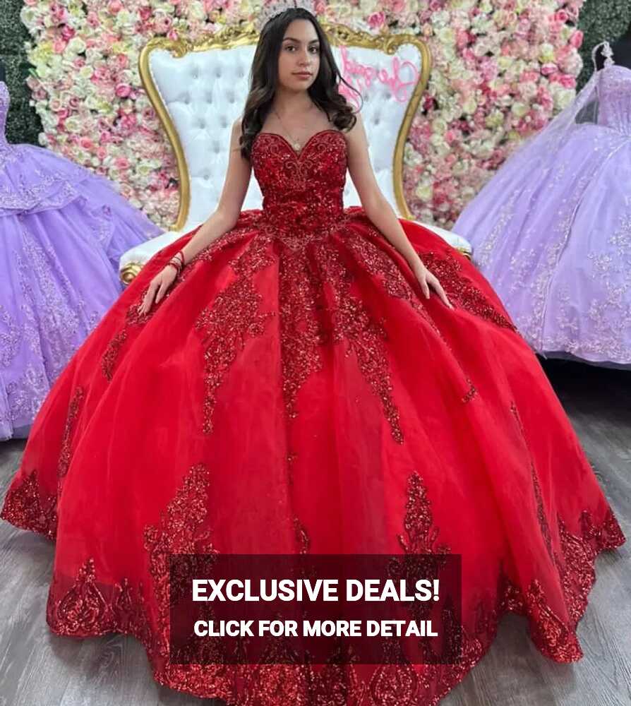 Princess Red Quinceanera Dresses Beaded Sweet 15 16 Prom Party ...