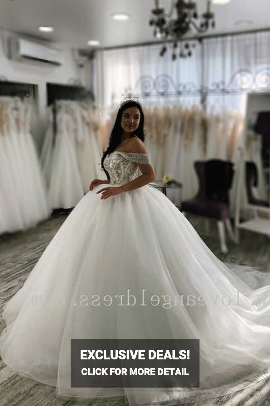 Princess Rhinestones Ball Gown Wedding Dress Off-the-shoulder ...