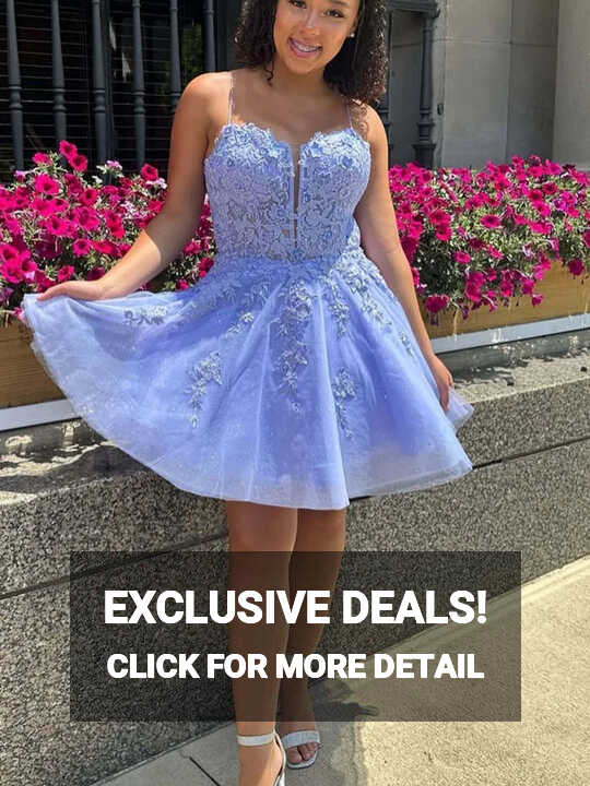 Princess V Neck Open Back Light Blue Lace Prom Dresses, Light Blue ...