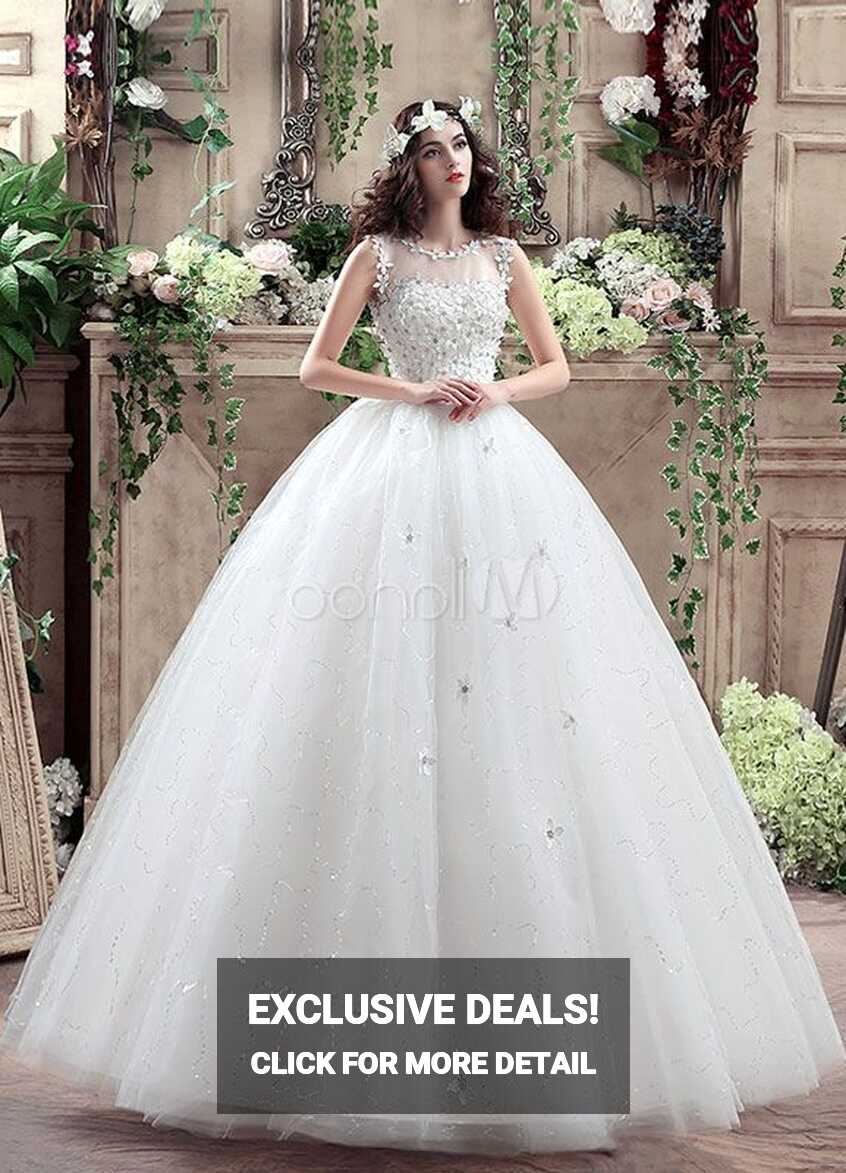 Princess Wedding Dress 3D Flowers Applique White Maxi Beading ...