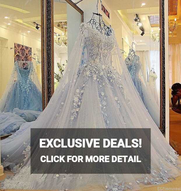 Princess Wedding Dresses Blue Gothic Applique Medieval Train 3D ...