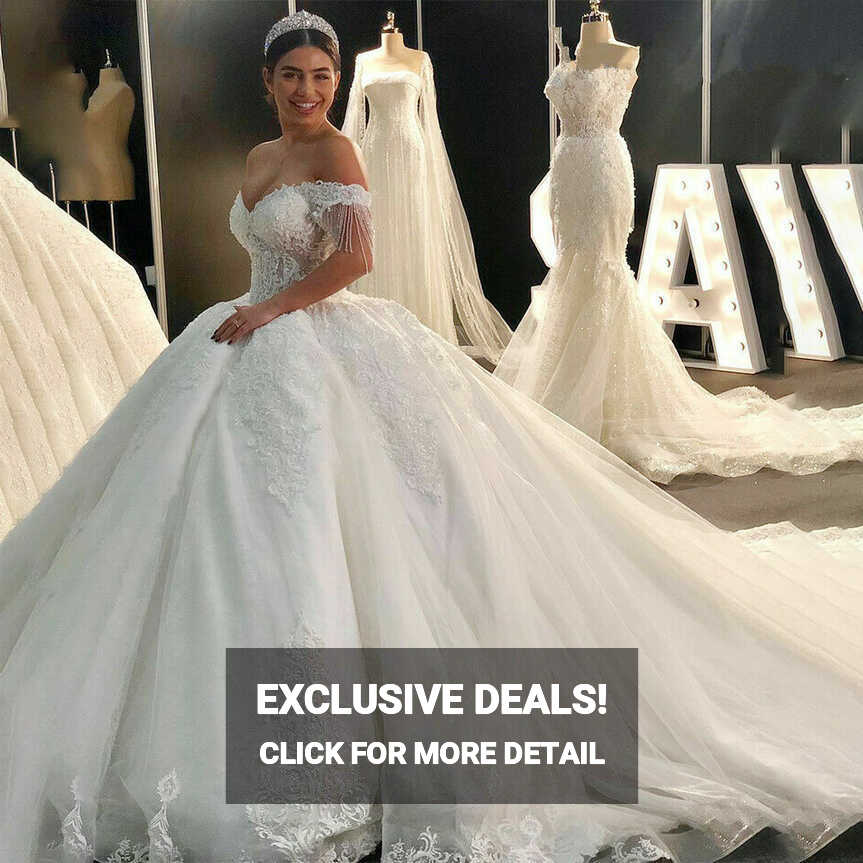 Princess Wedding Dresses Crystal Off Shoulder Lace Ball Bridal ...