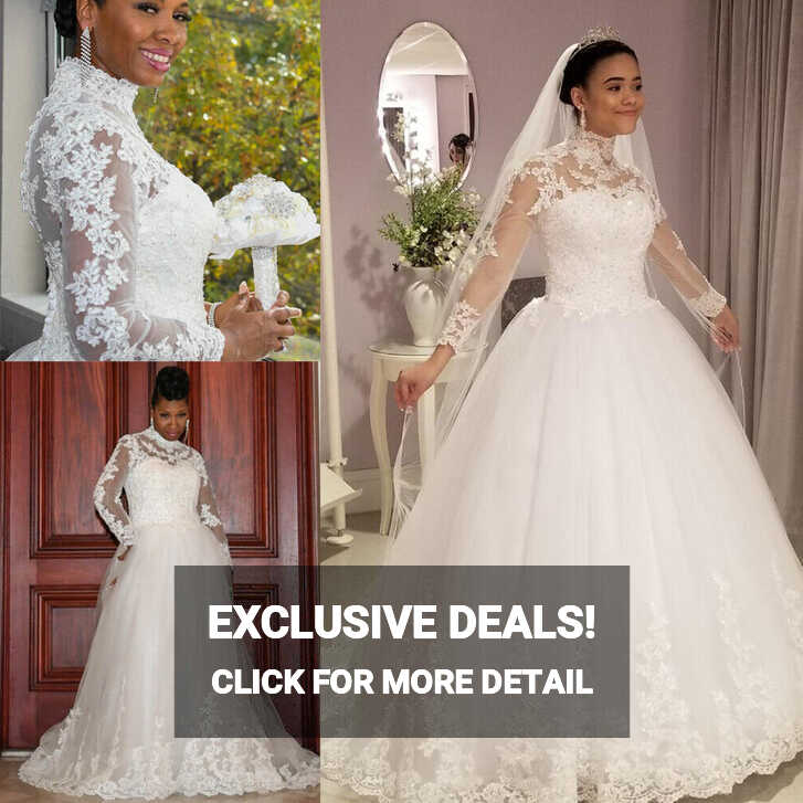 Princess Wedding Dresses Long Sleeve Beaded High Neck Lace ...