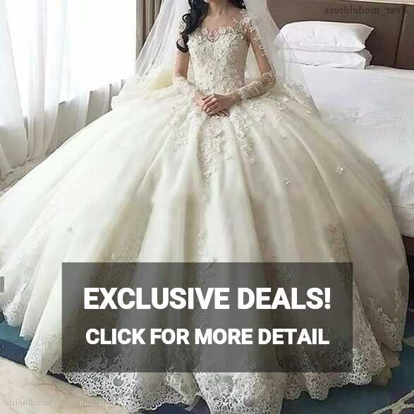 Princess Wedding Dresses Sweetheart Long Sleeves With Train Lace ...