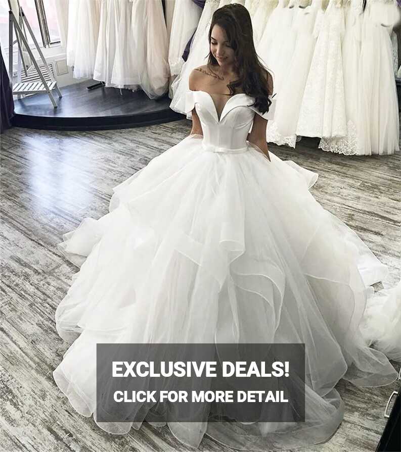 Princess Wedding Dresses Sweetheart Off Shoulder Sweep Train Tulle ...