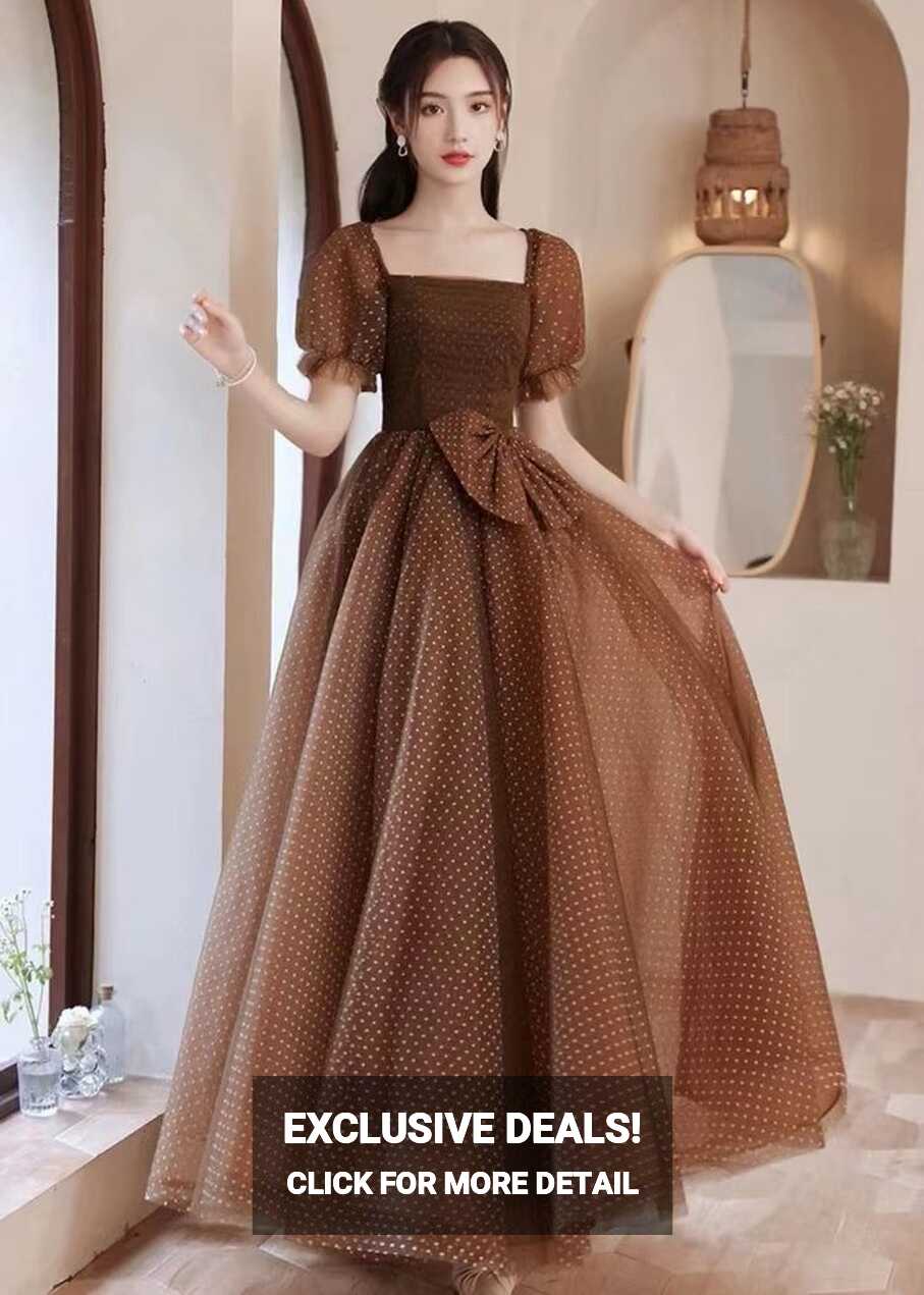 Princess evening dress, temperament party dress dress, brown ...