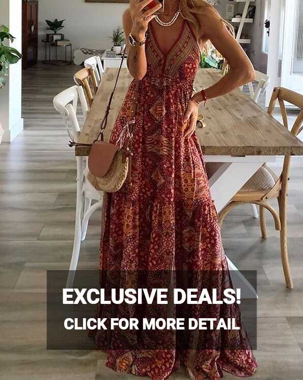 Print Sleeveless A-Line Casual/Boho/Vacation Maxi Dresses