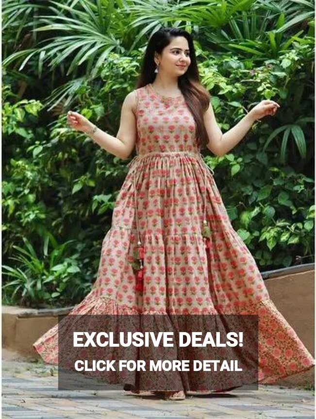 Printed Ladies Party Wear Long Gowns, Anarkali, Sleeveless at Rs ...