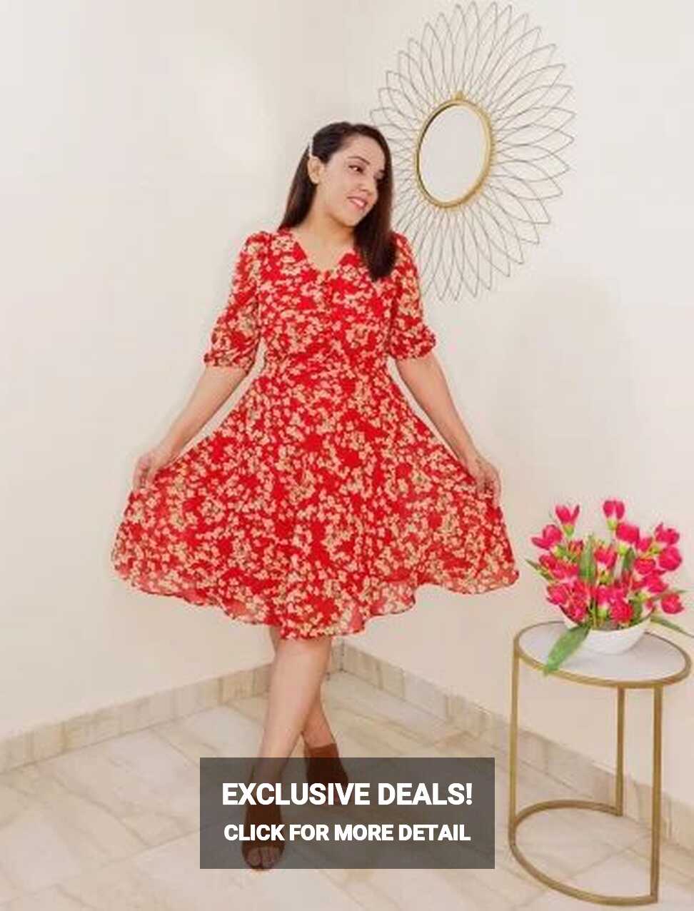 Printed Red Floral Summer Dress, Casual Wear, Western Wear at Rs ...