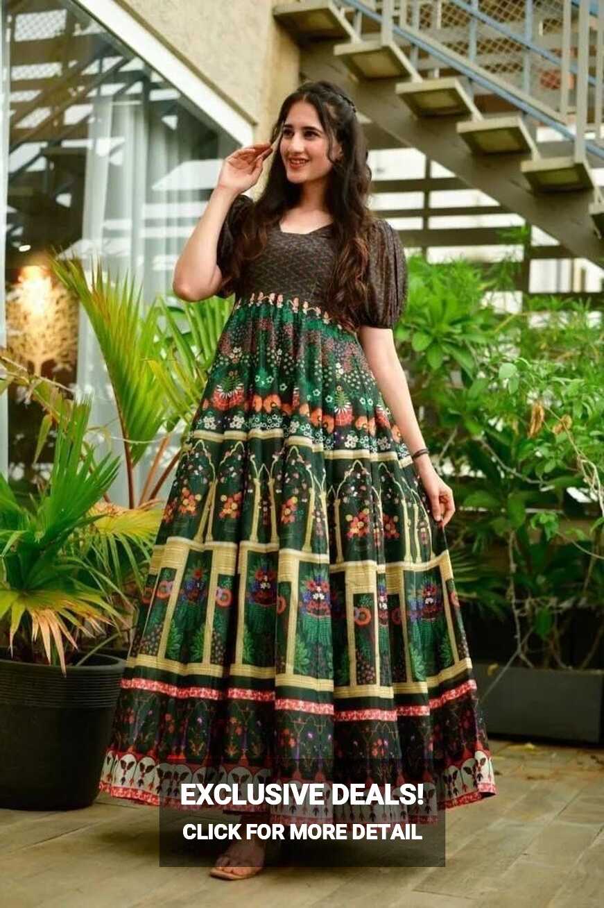 Printed green Fancy Designer Dress, Machine wash, Western Wear at ...