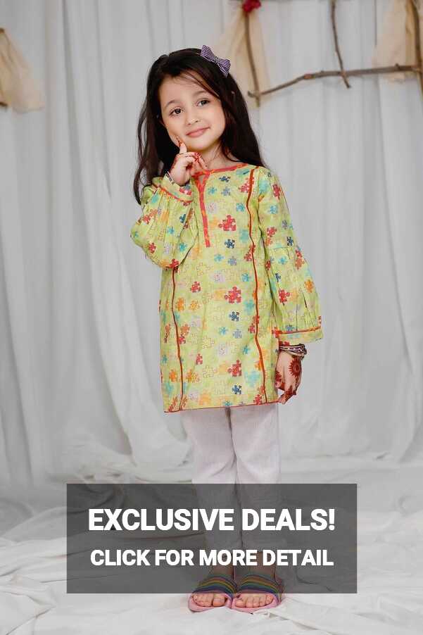 Printed lawn kids kurti - Green Rose