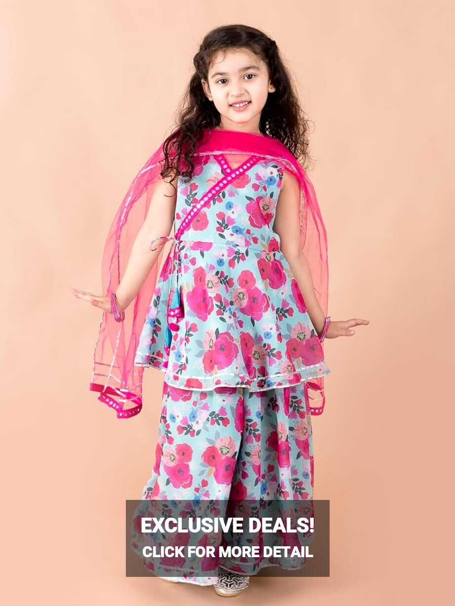 Pspeaches Girl&#39;s Cotton Kurta &amp; Plazoo (Sha-Blue Multi GGT-3 ...