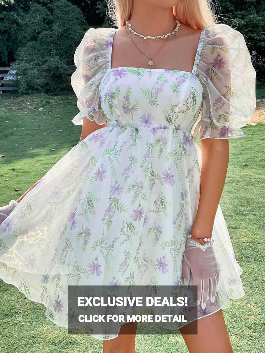 Puff Sleeve Floral Organza Dress