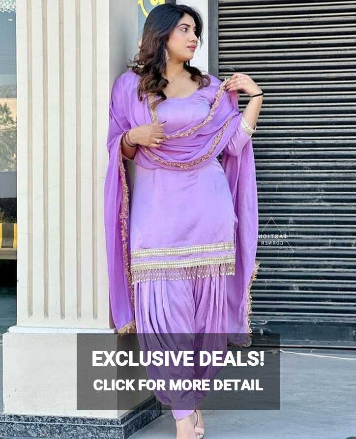 Pure Silk Purple Designer Simple Punjabi Patiala Salwar Suit Lace ...