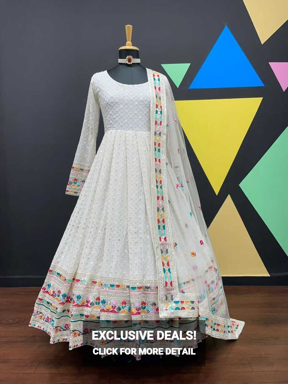 Pure Traditional look designer gown at affordable rate in White ...