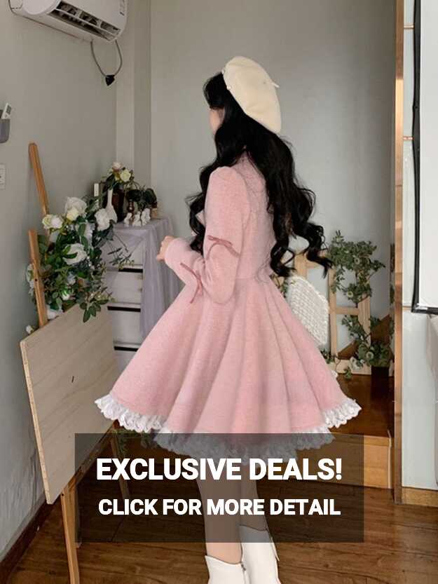 Purpdrank - Warm Winter Pink Sweet Elegant Dress Women Lace ...