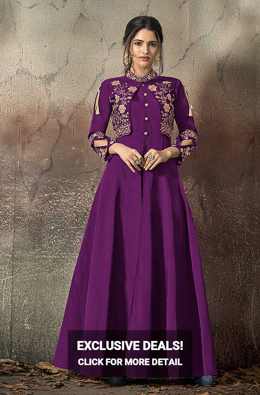 Purple Designer Embroidered Taffeta Silk Party Wear Gown | Saira&#39;s ...