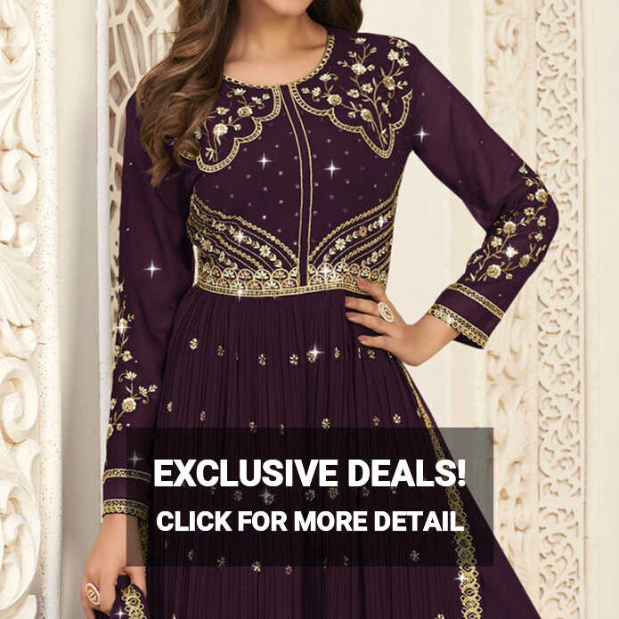 Purple Embroidered Georgette Naira Cut Suit