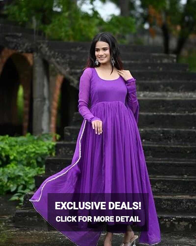 Purple Faux Georgette Plain Gown With Dupatta, Georgette Long ...